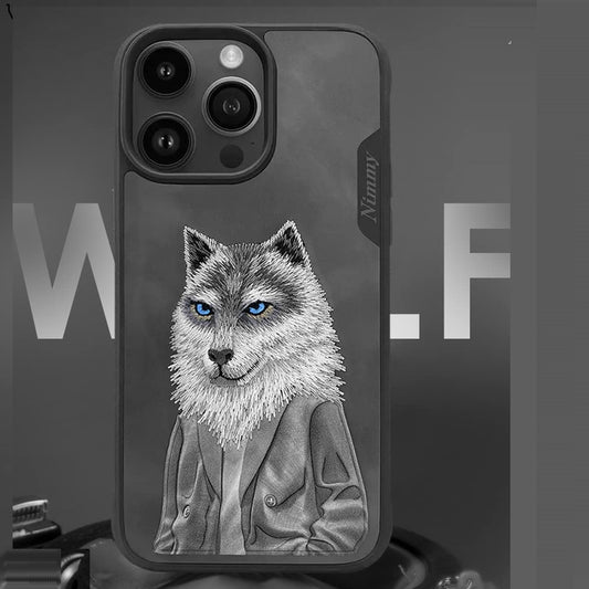 iPhone 15 Pro Nimmy Cute Wolf Pet Series Leather Case