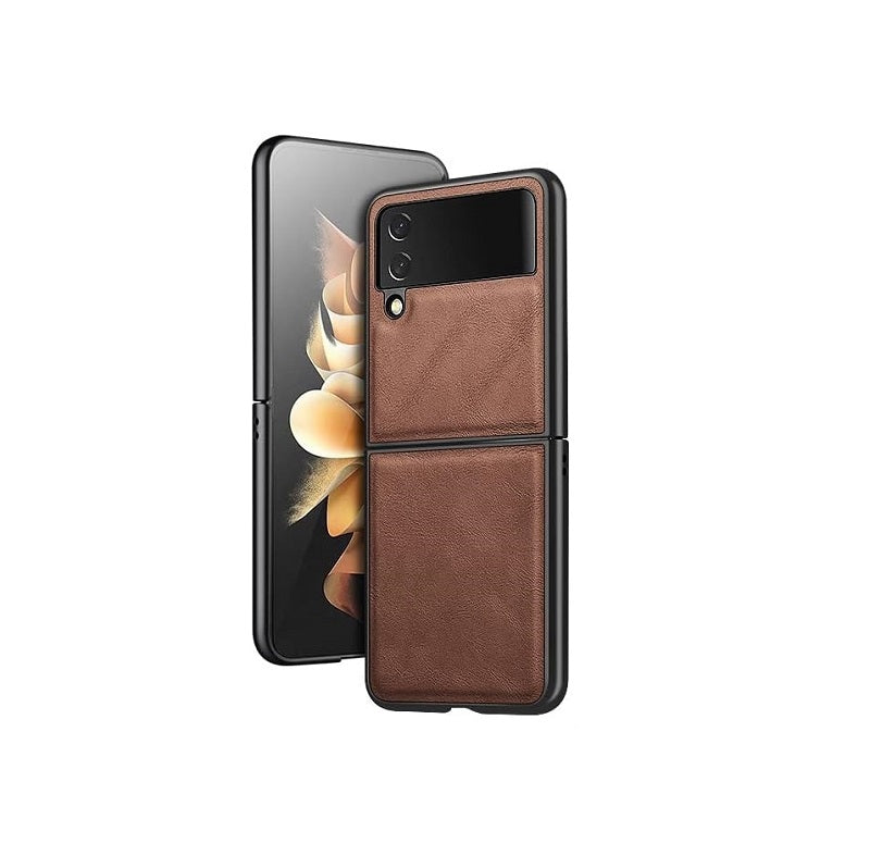 Samsung Galaxy Z Flip 4 Plain Leather Case-Brown