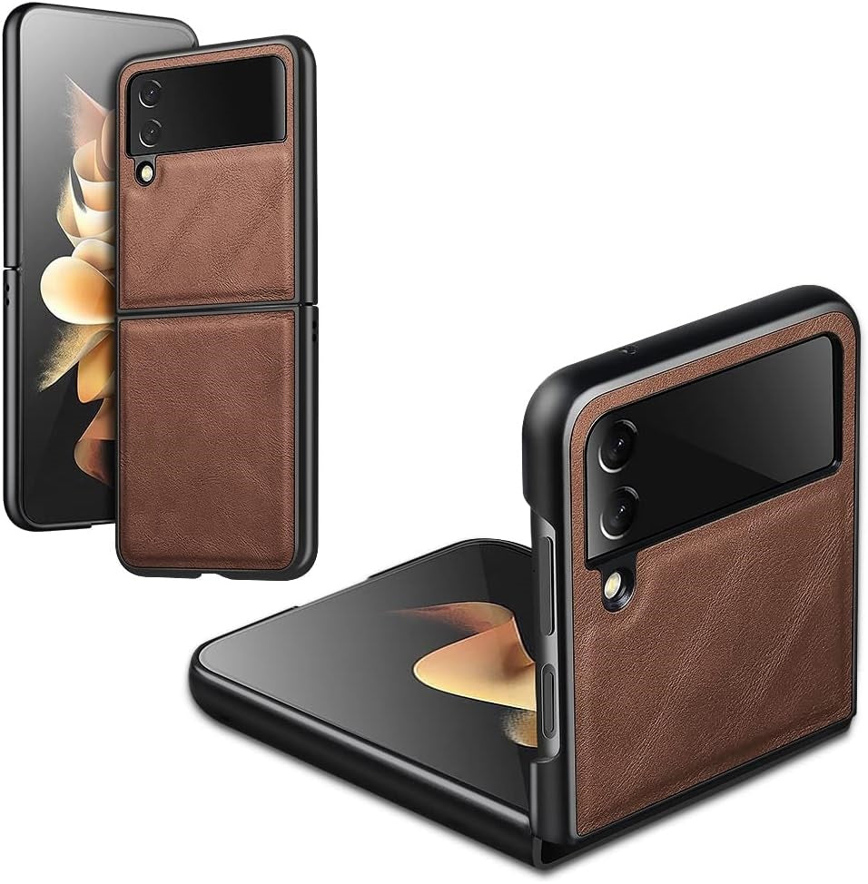 Samsung Galaxy Z Flip 4 Plain Leather Case-Brown