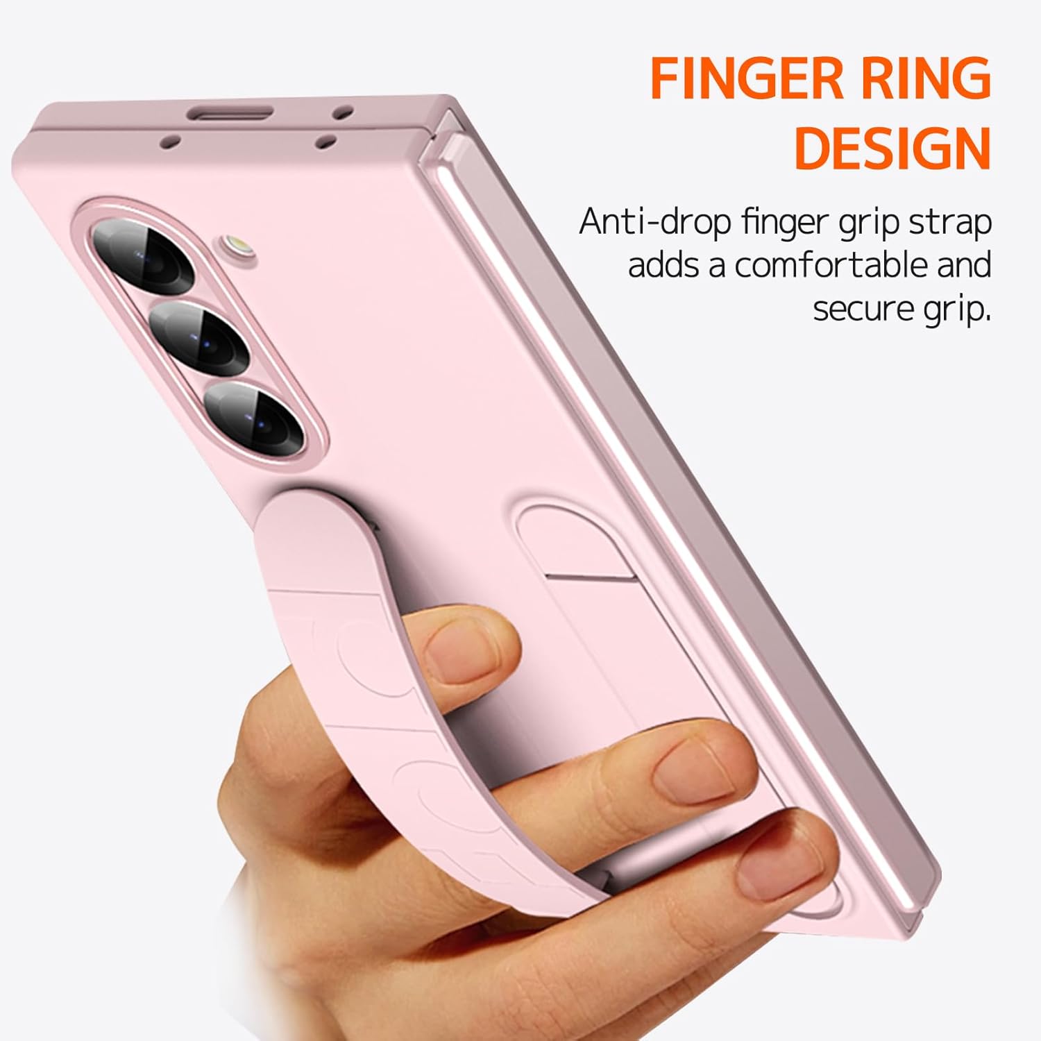 Samsung Galaxy Z Fold5 Silicon Case, Matte Finish Skin Feel Back Cover with Band & Kickstand - Sand
