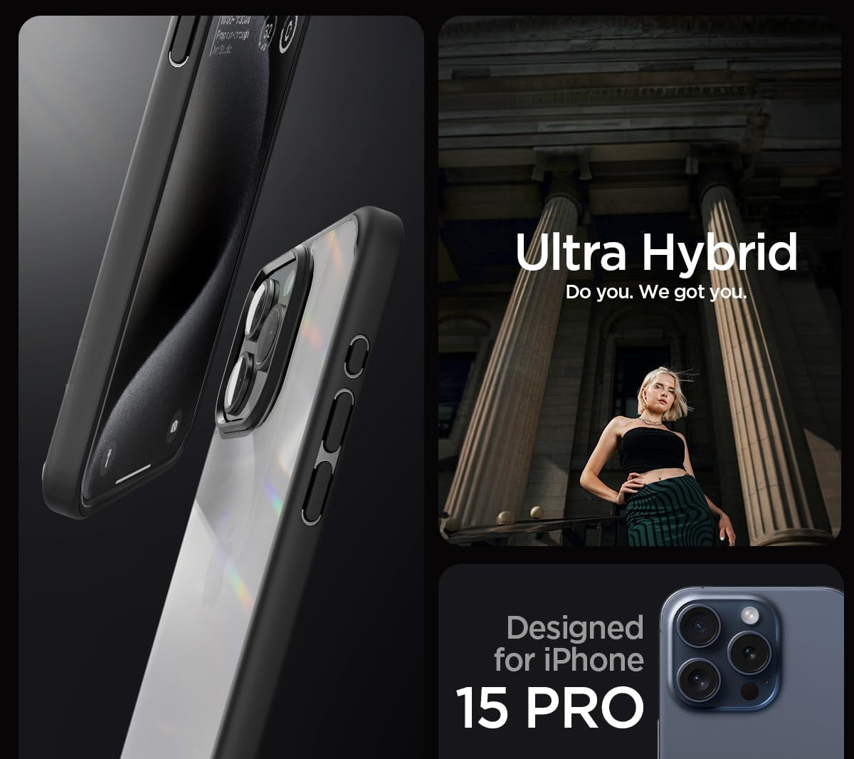 iPhone 15 Pro Max Ultra Hybrid Crystal Clear Shockproof Slim Transparent Case - Black