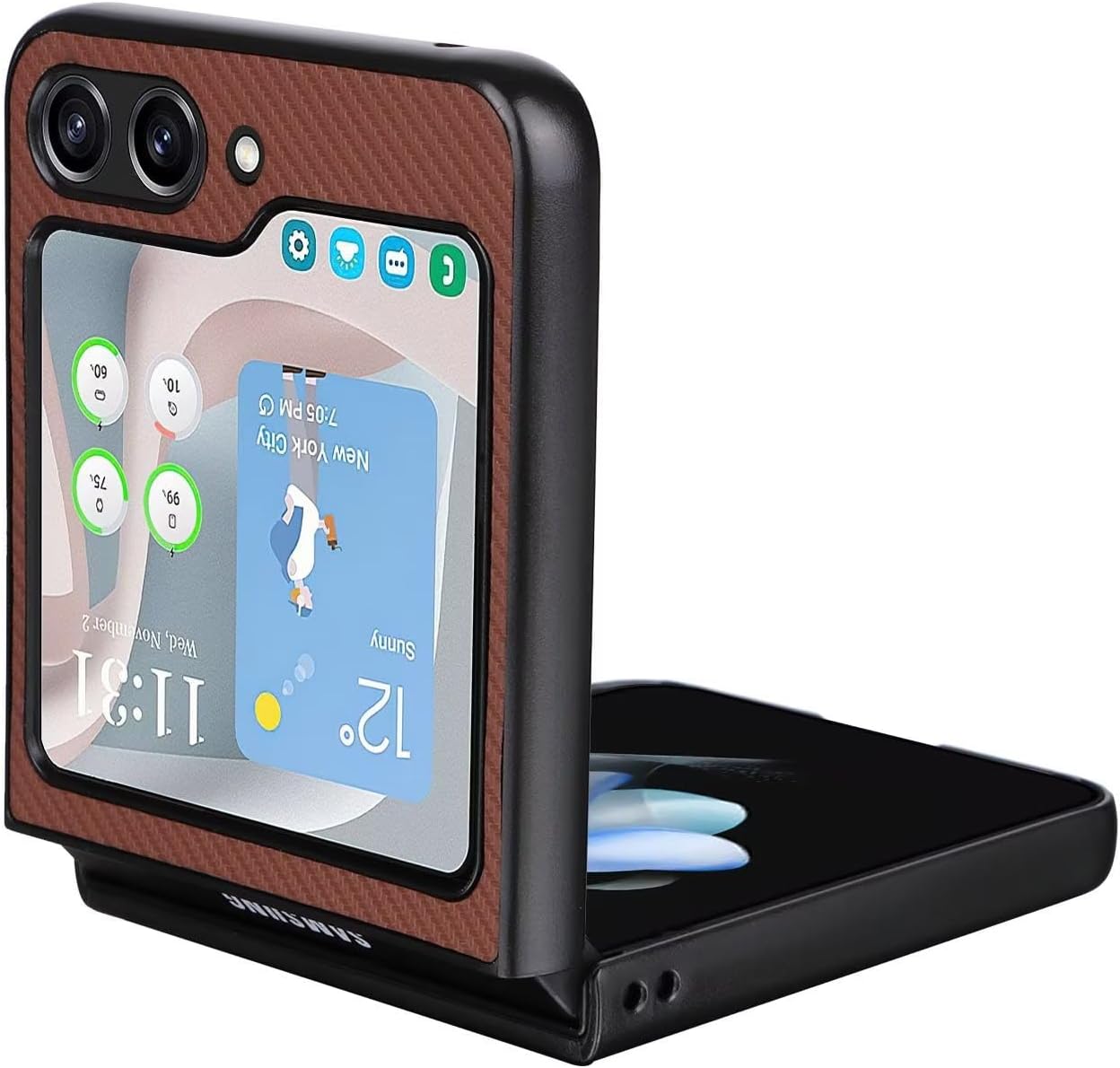 Samsung Galaxy Z Flip 5 Leather Carbon Fiber Slim Fit Case- Brown