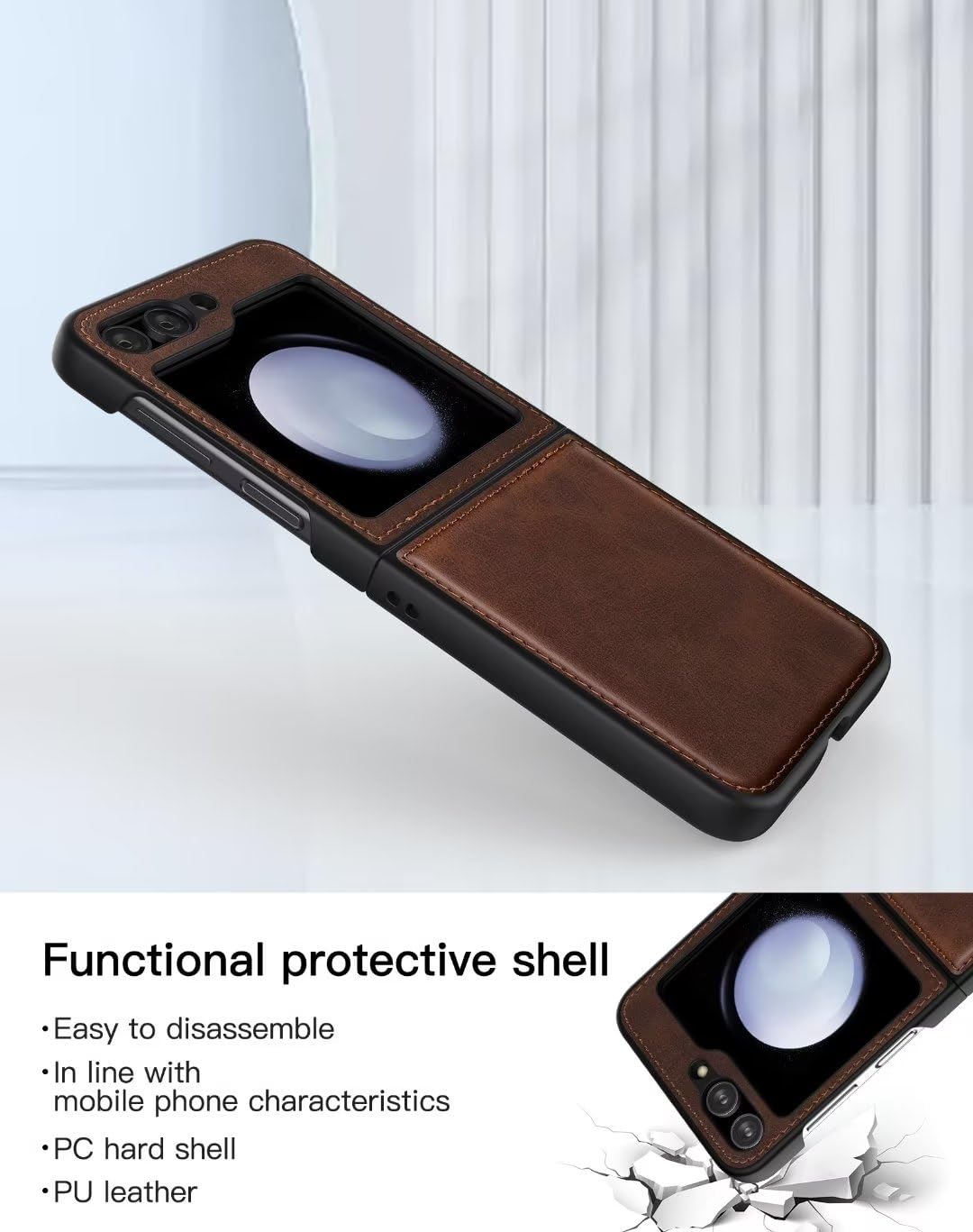Samsung Galaxy Z Flip 5 Plain Leather Case-Brown