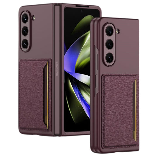 Samsung Galaxy Z Fold 5  PU Leather Card Holder Case-Maroon