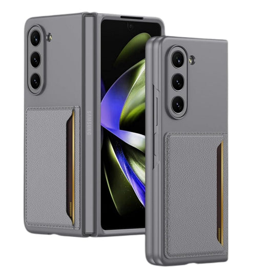 Samsung Galaxy Z Fold 5  PU Leather Card Holder Case-Green-Grey