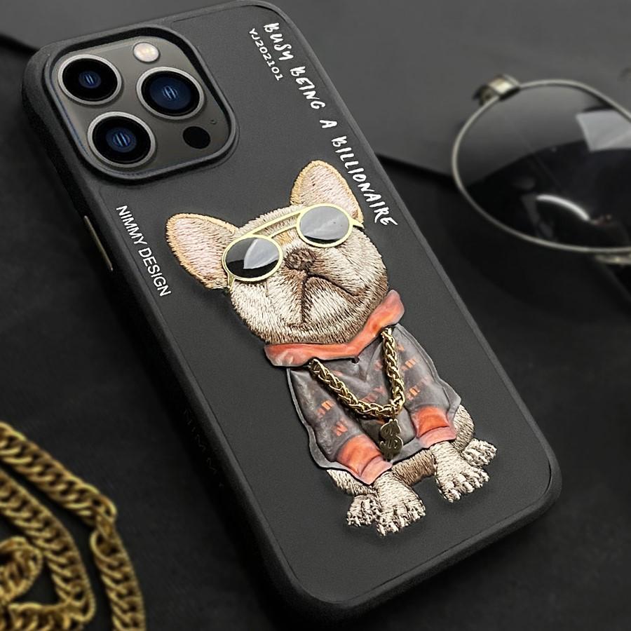 iPhone 15 Nimmy 3D Embroided Swag Dog Back Case Cover - Black