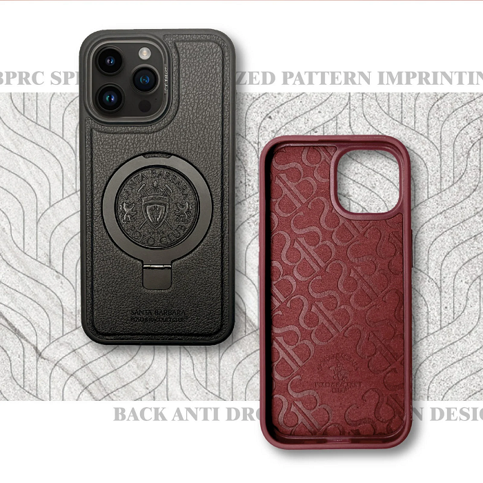 iPhone 15 Pro Primo Series Genuine Santa Barbara Leather Case- Black