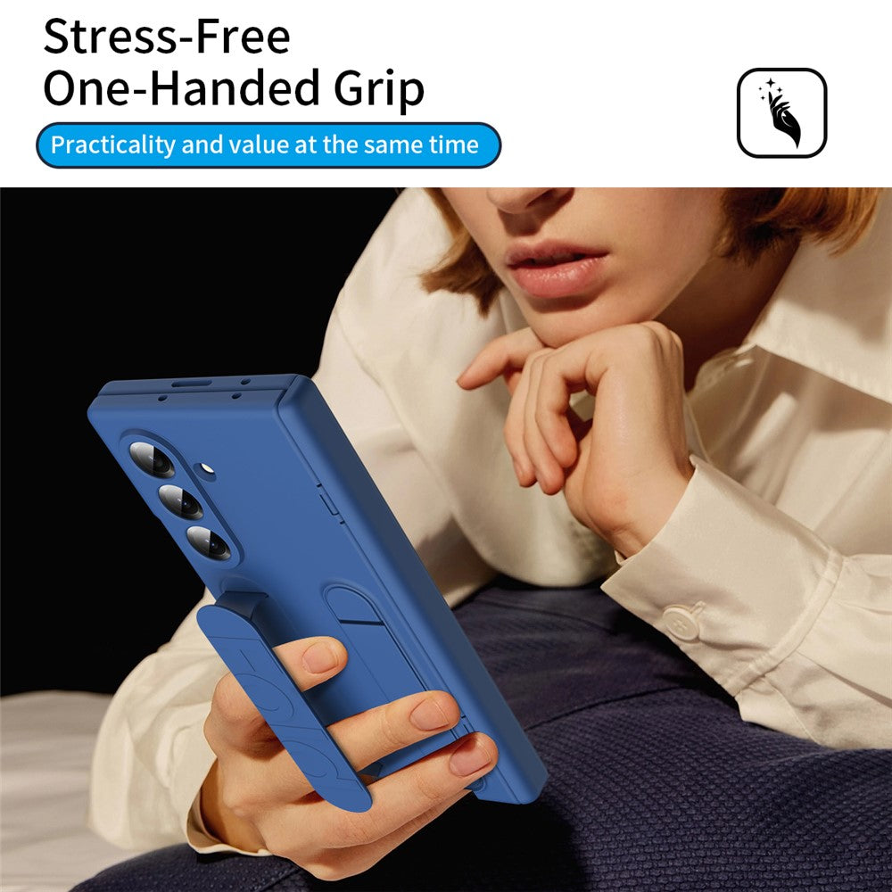Samsung Galaxy Z Fold7 Silicon Skin Feel Band Strip & Kickstand Case with Hinge Protection - Blue