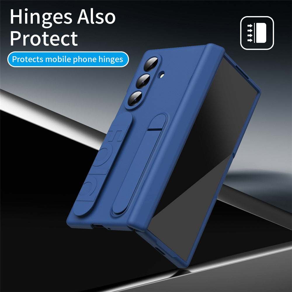 Samsung Galaxy Z Fold7 Silicon Skin Feel Band Strip & Kickstand Case with Hinge Protection - Blue