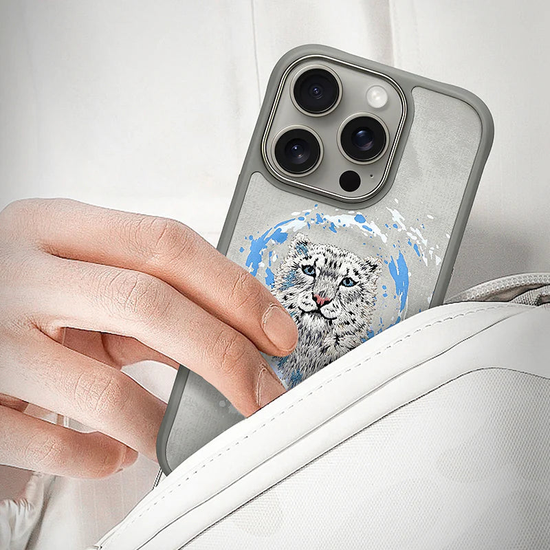 iPhone 16 Pro Original Nimmy Dazzling Series Snow Leopard 360° Protection Creative Magsafe Case - White