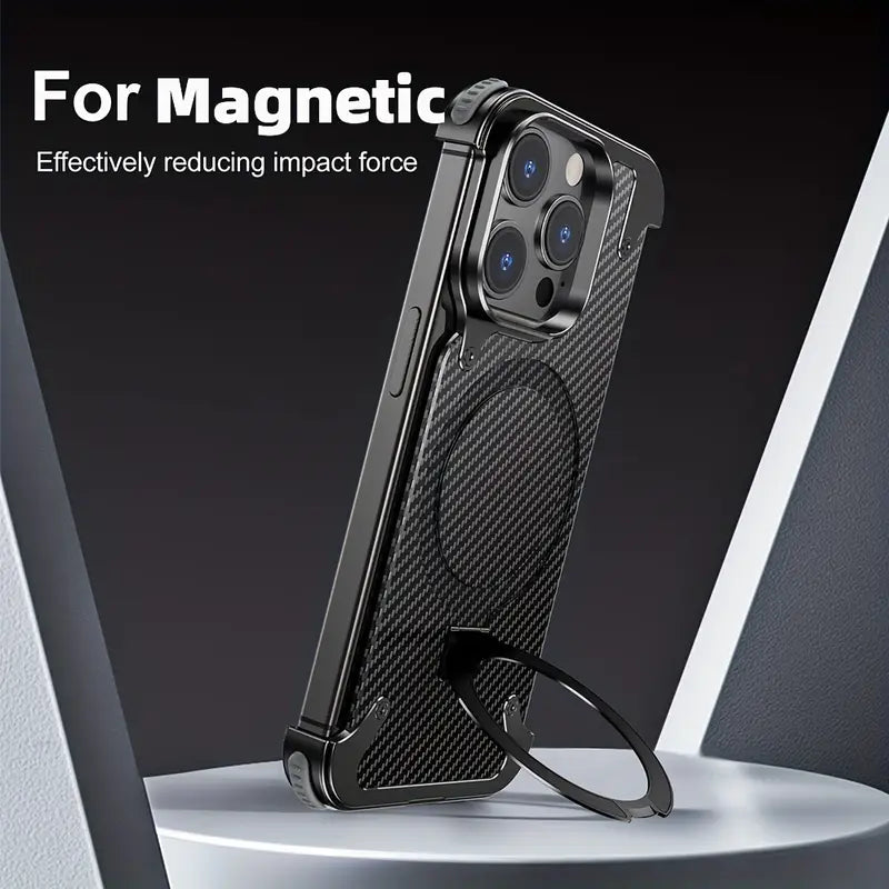 iPhone 15 Pro Max Premium Metal Semi frame Less Carbon Fibre Case Magnetic Ring with Magsafe