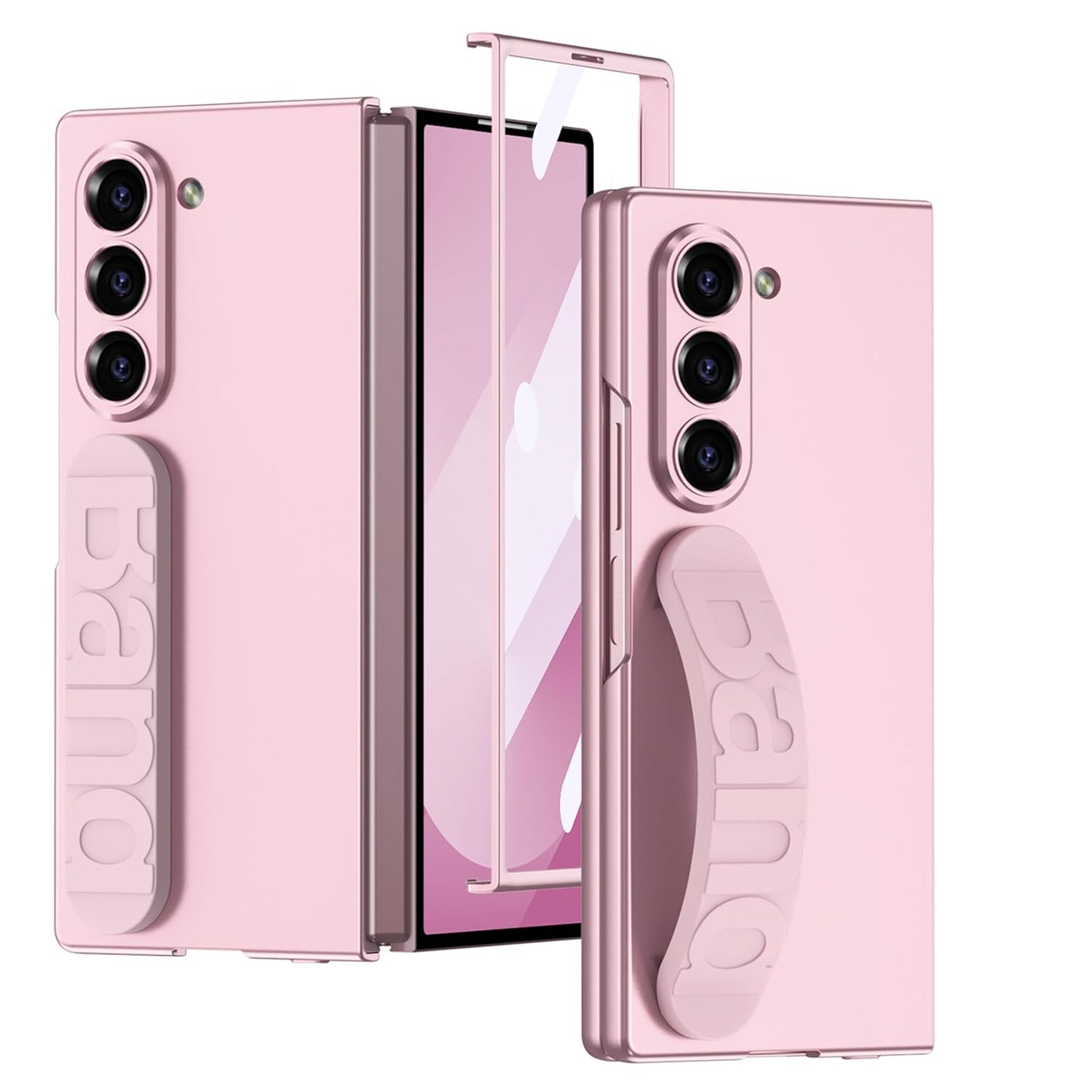 Samsung Galaxy Z Fold 6 Ultra Thin Gkk Matte Finish Hard Case with Band & Front Glass - Pink