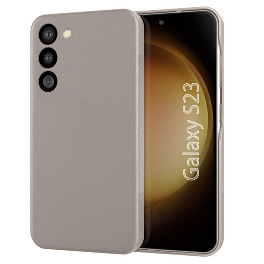 Samsung Galaxy S23 Leather Case with Logo and Side Button Cutout - Titanium