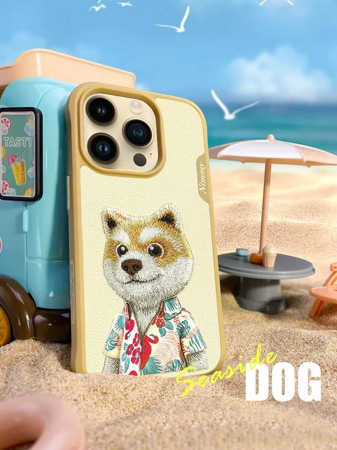 iPhone 15 Pro Max Nimmy Seaside Dog Pet Series Leather Case