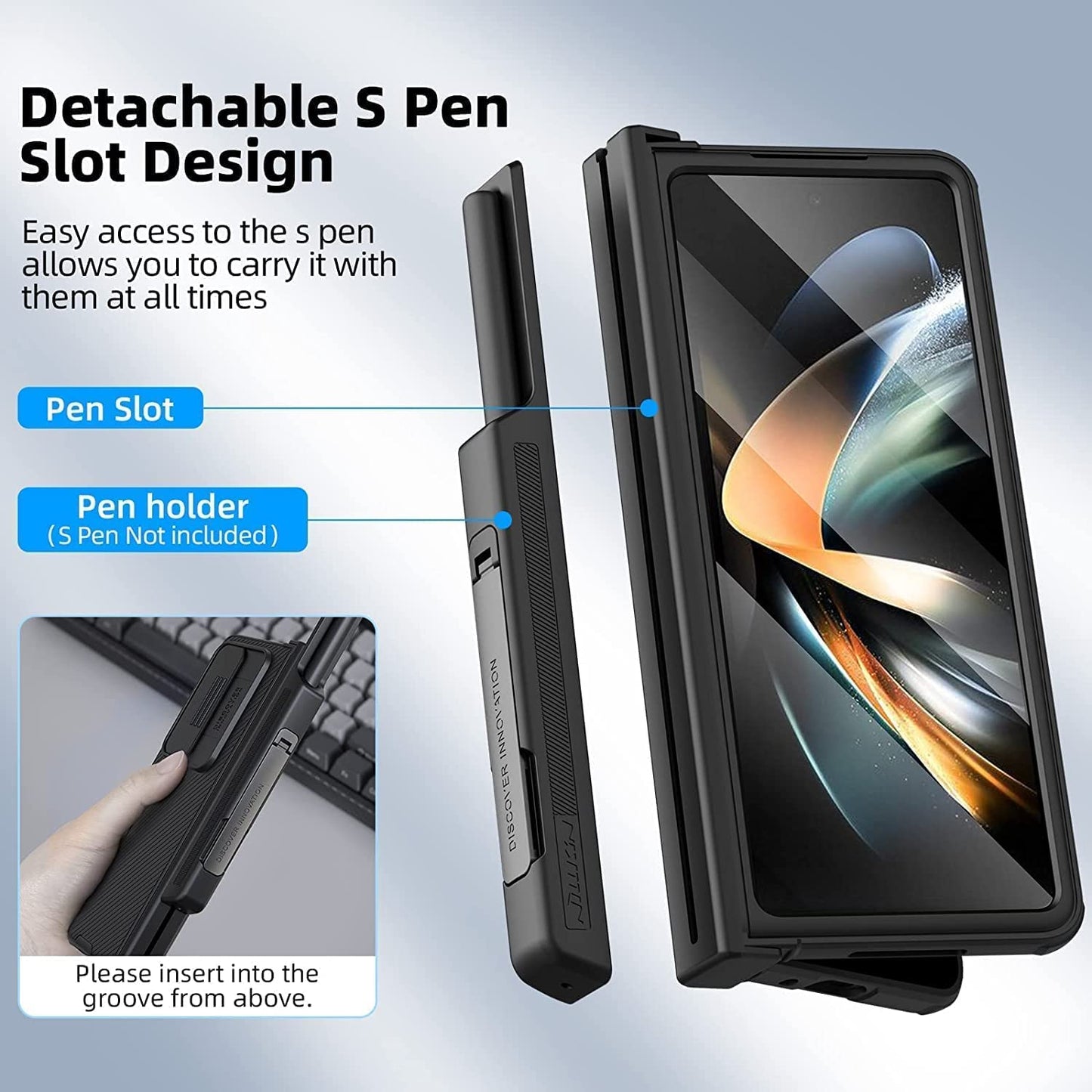 Samsung Galaxy Z Fold 4 Cam shield Pro Case S Pen Holder With Camera Protection - Black