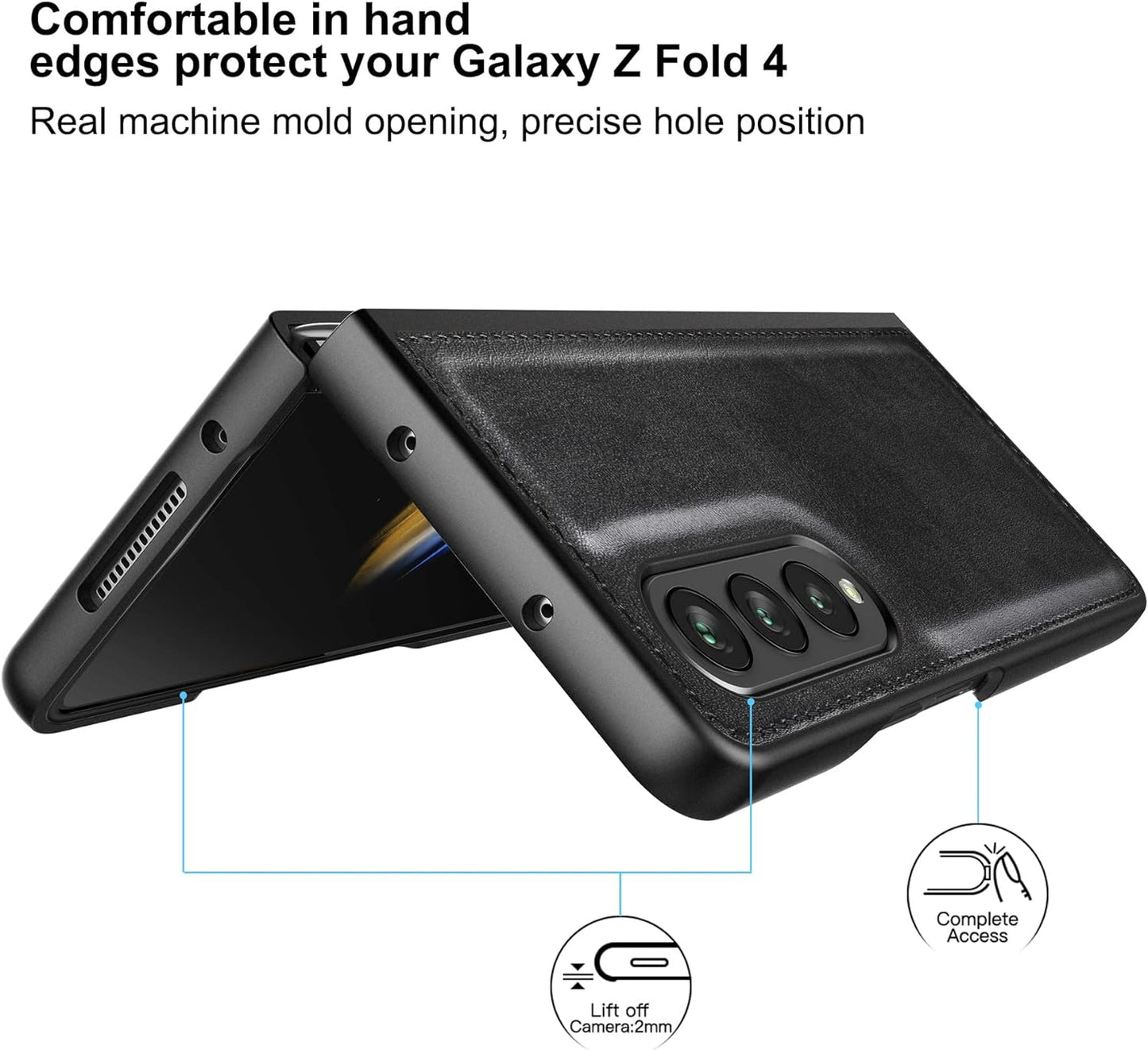 Samsung Galaxy Z Fold 4 Plain Leather Case-Black