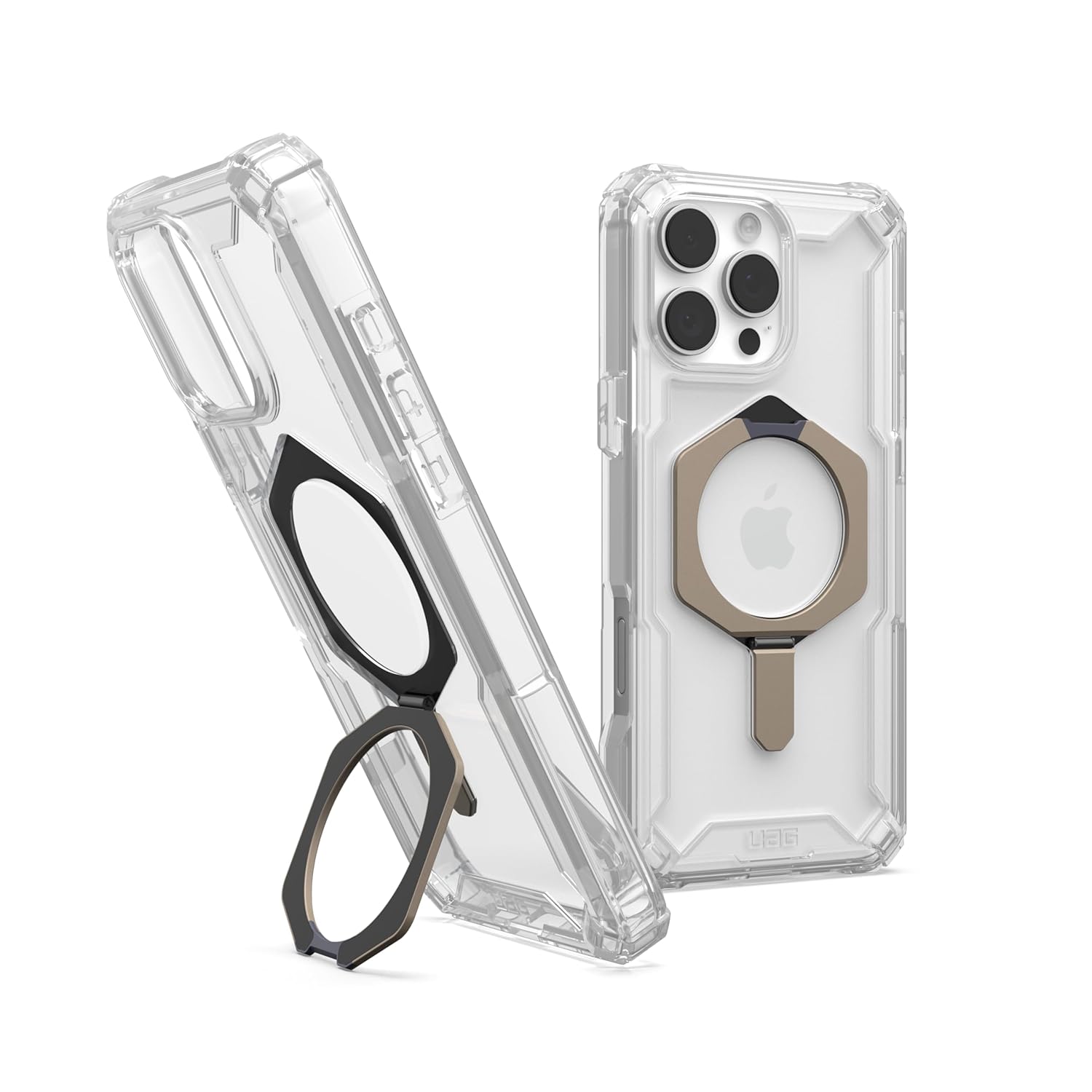 iPhone 16 Pro Max UAG Plasma XTE Mag-Safe Compatible, Rugged Lightweight Shockproof Metal Ring with Kickstand - Clear