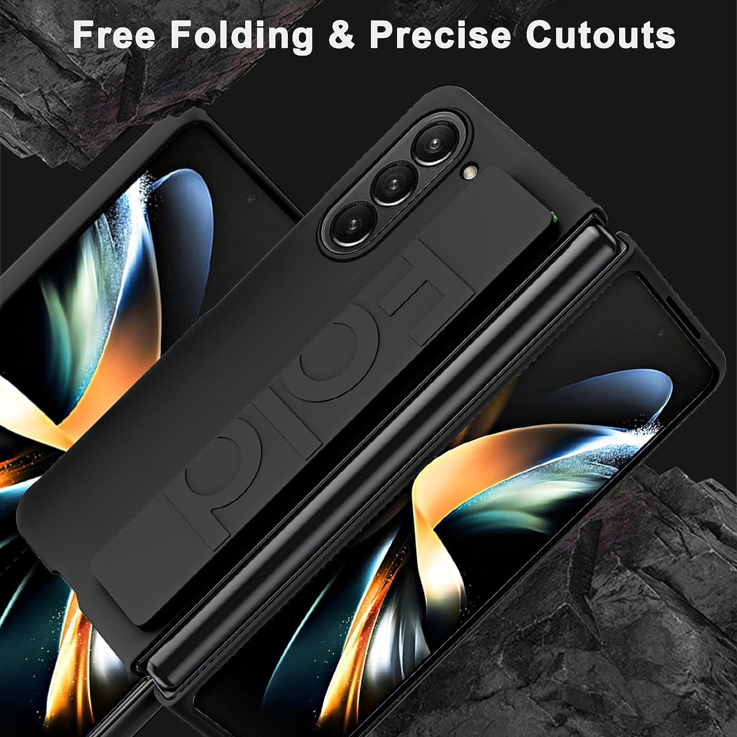 Samsung Galaxy Z Fold 6 Luxury Hard PC Shockproof Protective Case with Wristband - Black