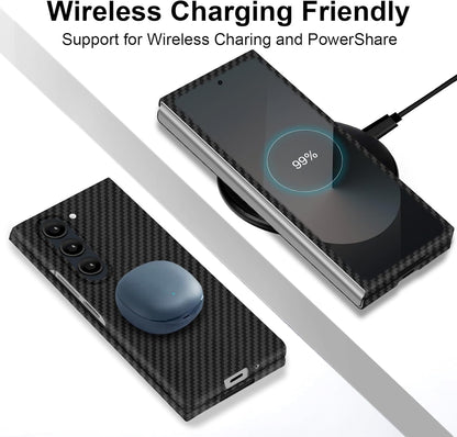 Samsung Galaxy Z Fold6 Carbon Case, 0.8mm Ultra Thin Carbon Fiber Kevlar 1500D Case with Magsafe & Front Glass - Blue