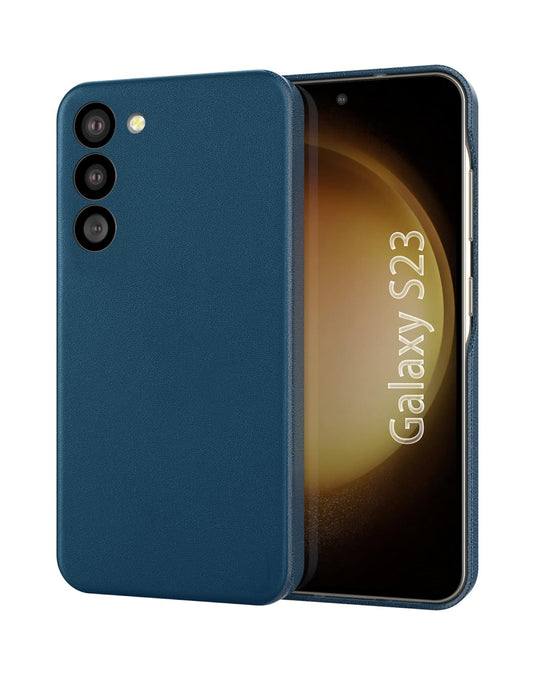 Samsung Galaxy S23 Leather Case with Logo and Side Button Cutout - Blue