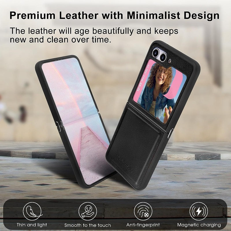 Samsung Galaxy Z Flip 5 Plain Leather Case-Black