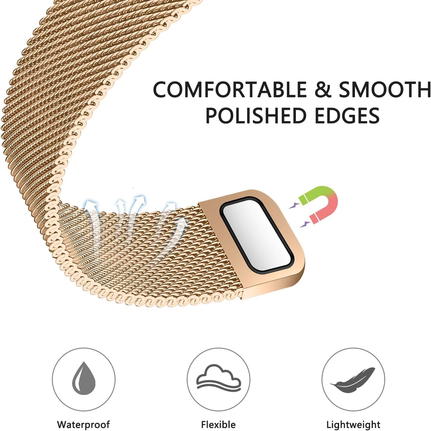 Stainless Steel Magnetic Absorption Strap Metal Mesh Quick Release Wristband for (42-44-45-46-49 MM) - Gold