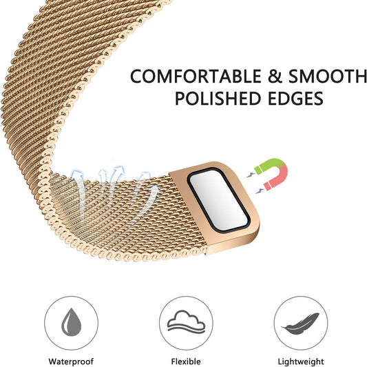 Stainless Steel Magnetic Absorption Strap Metal Mesh Quick Release Wristband for (42-44-45-46-49 MM) - Gold