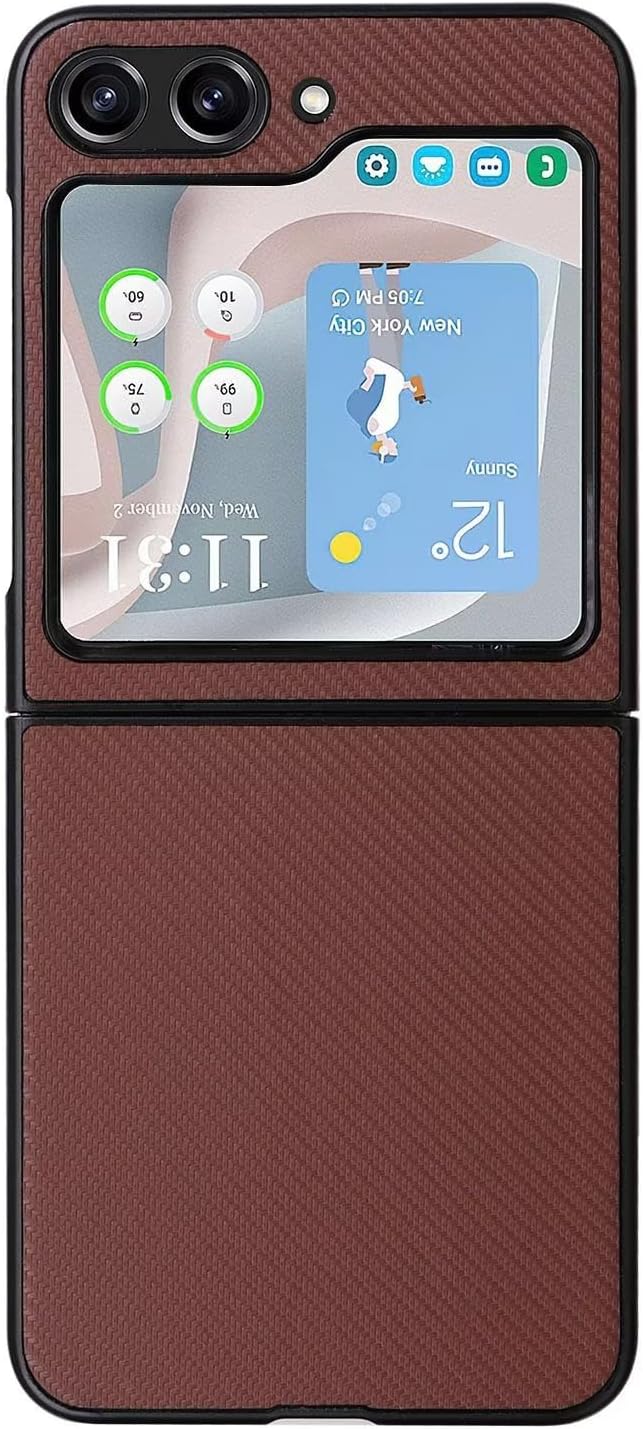 Samsung Galaxy Z Flip 5 Leather Carbon Fiber Slim Fit Case- Brown