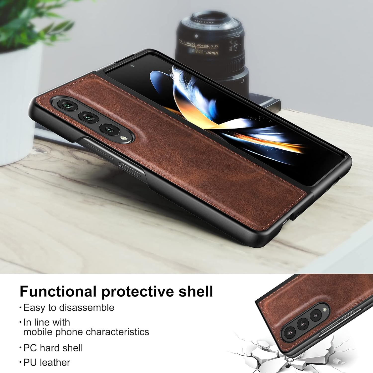 Samsung Galaxy Z Fold 3 Plain Leather Case-Brown