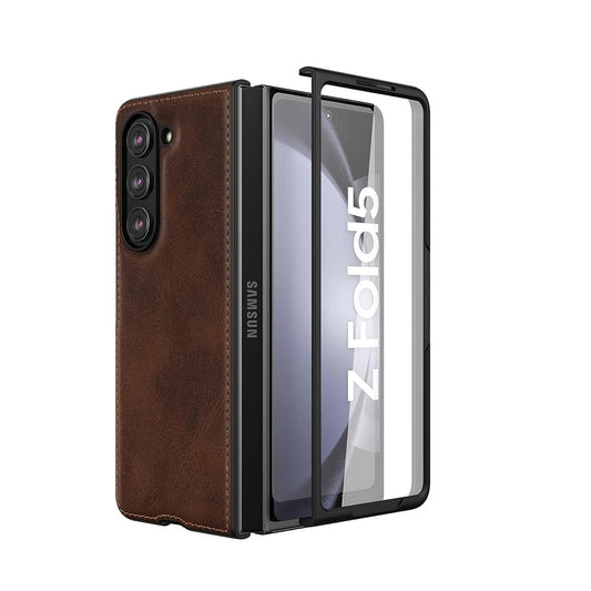 Samsung Galaxy Z Fold 5 Plain Leather Case-Brown