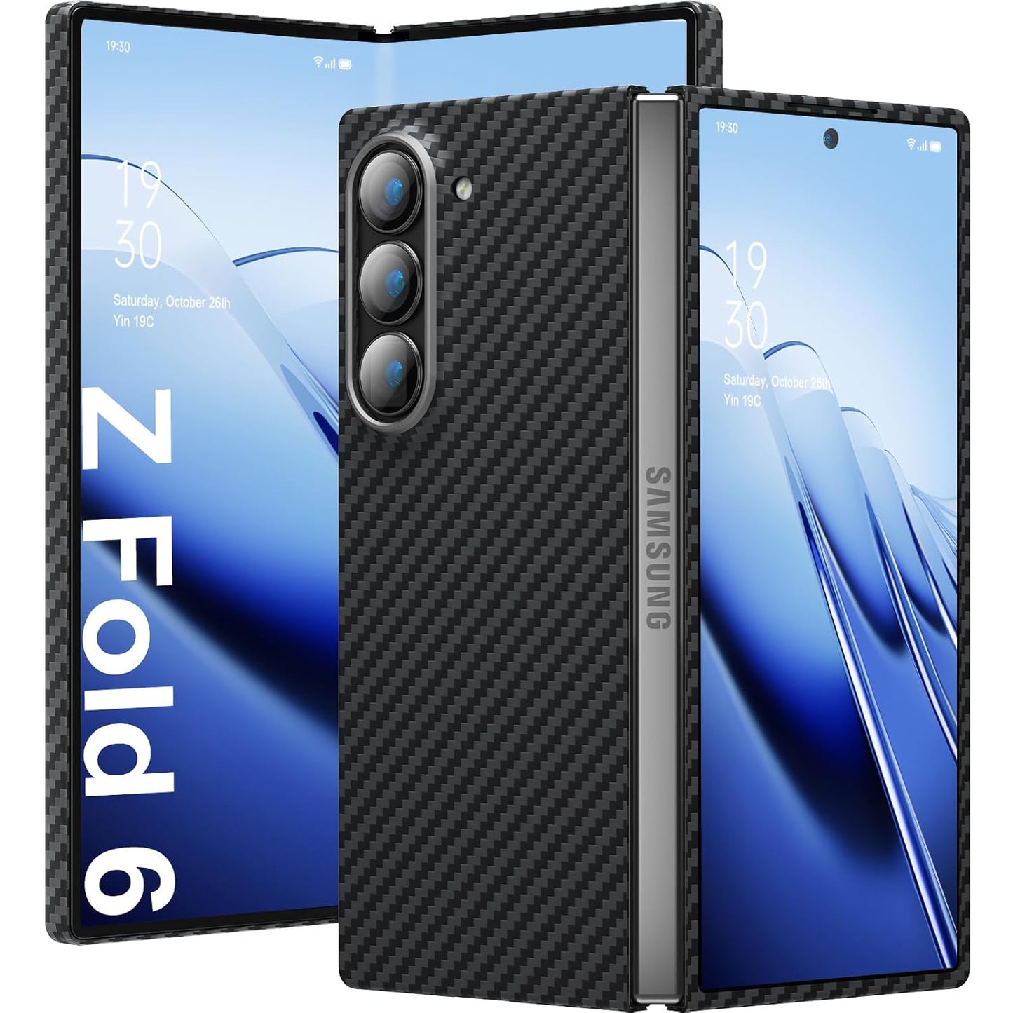 Samsung Galaxy Z Fold 6 0.6mm Super Slim Carbon Fiber Case with Metal Camera Protection - Black