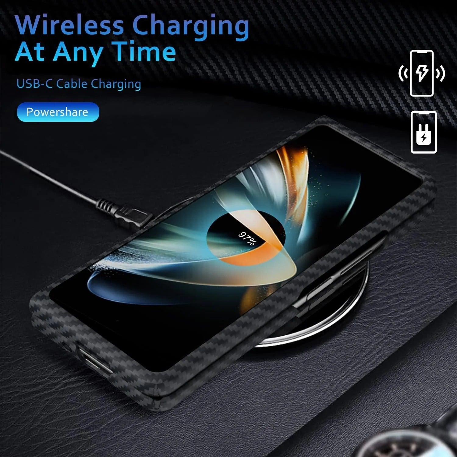 Samsung Galaxy Z Fold5 Carbon Case, 0.6mm Super Slim Dual Shade Carbon Fiber - Black&Red