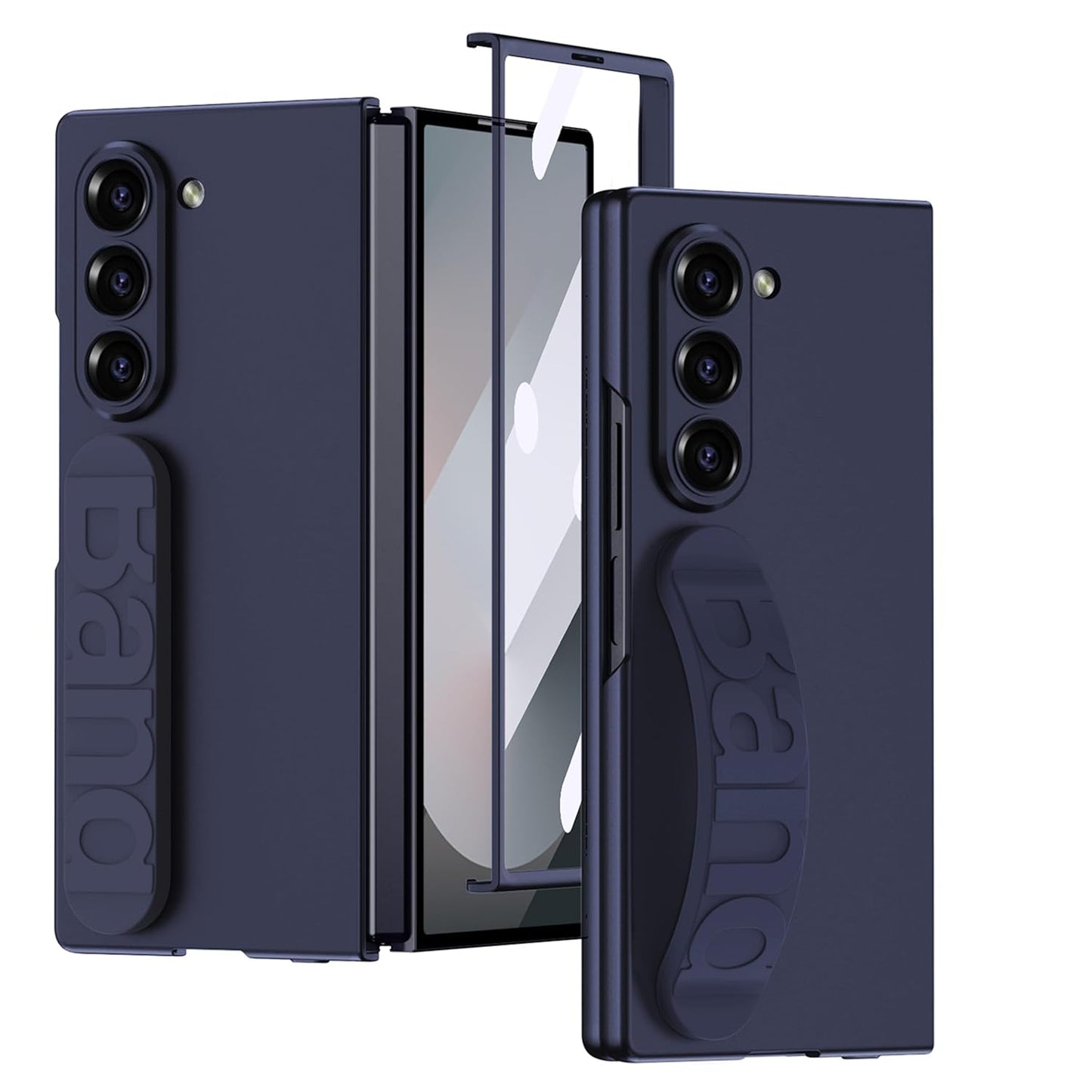 Samsung Galaxy Z Fold 5 Ultra Thin Silicon Case with Band & Front Glass - Navy Blue