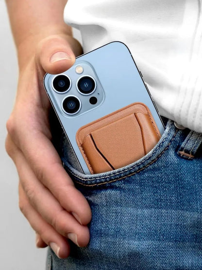 iPhone 15 Faux Leather Wallet Magsafe With Stand - Brown / Purple