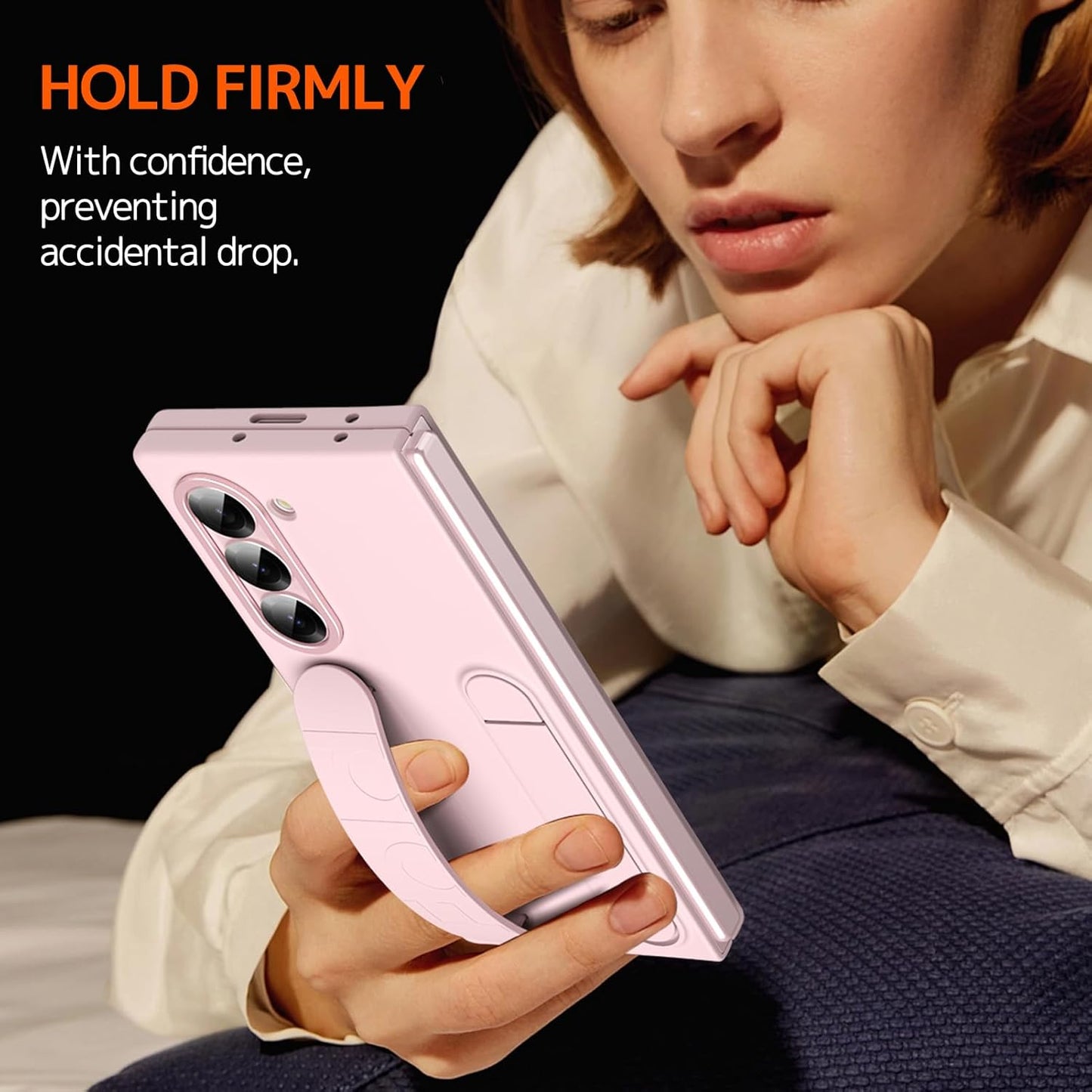 Samsung Galaxy Z Fold 6 Ultra Thin Silicon Case with Kickstand & Band - Pink