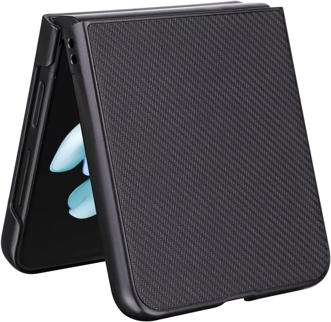 Samsung Galaxy Z Flip 5 Leather Carbon Fiber Slim Fit Case- Black