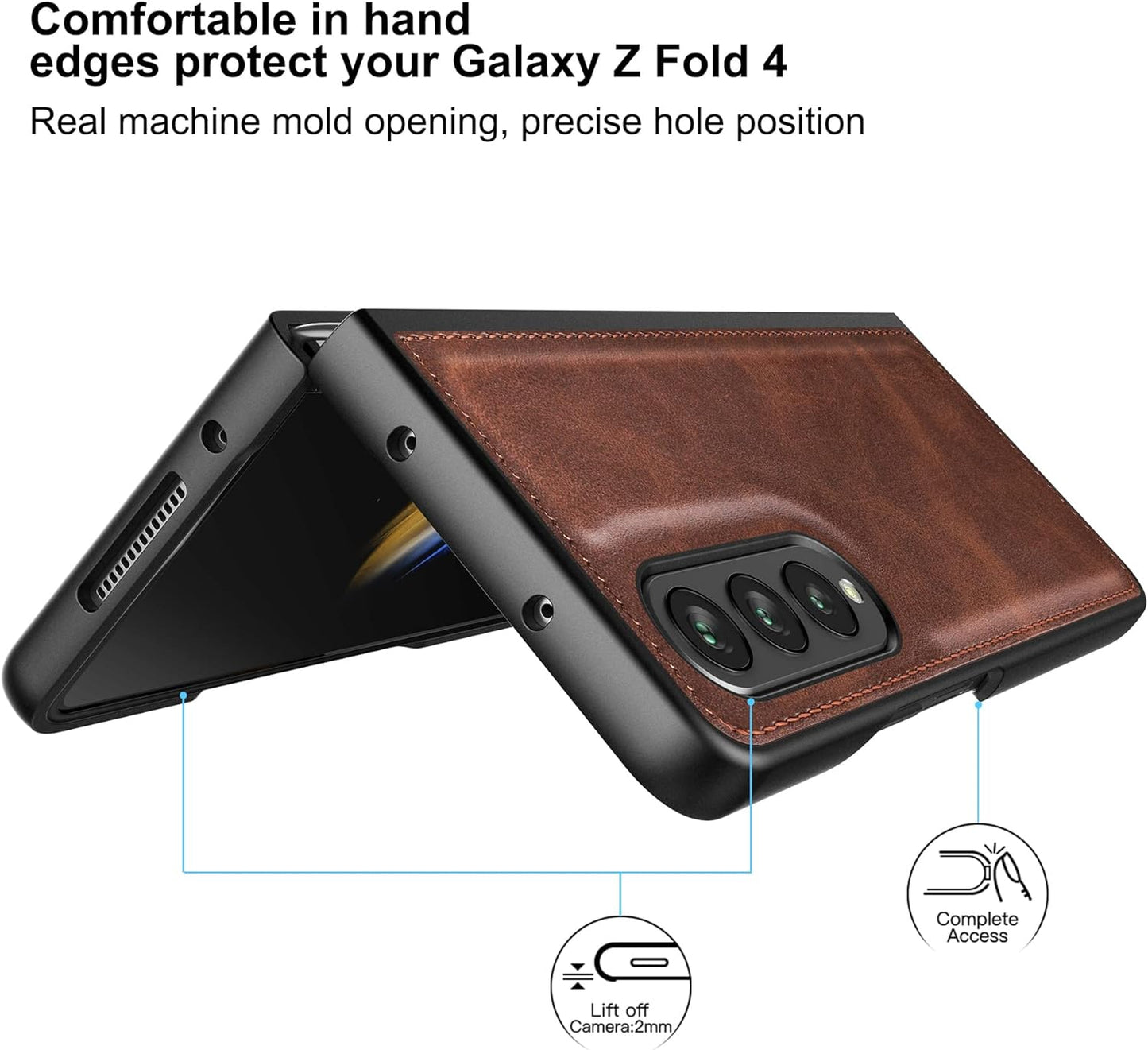 Samsung Galaxy Z Fold 4 Plain Leather Case-Brown