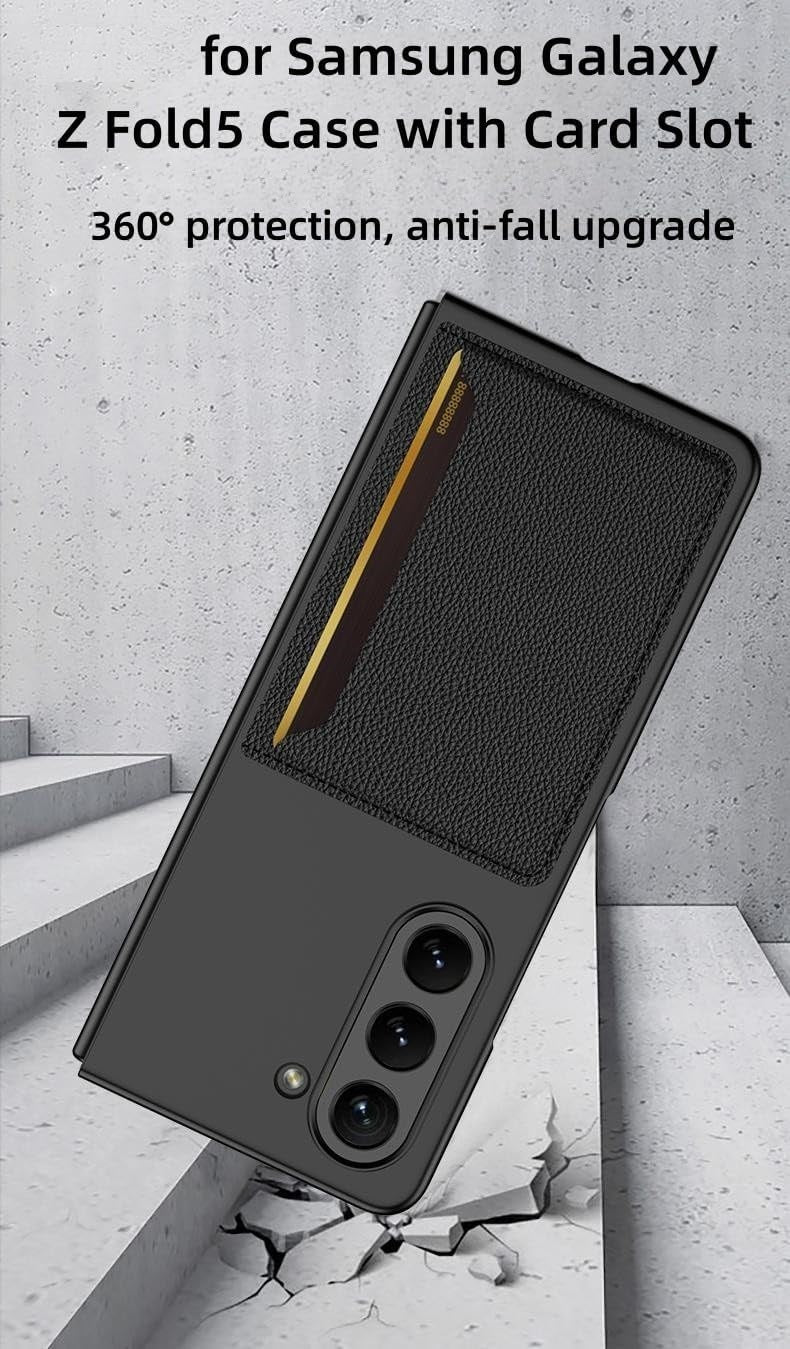 Samsung Galaxy Z Fold 5  PU Leather Card Holder Case-Black