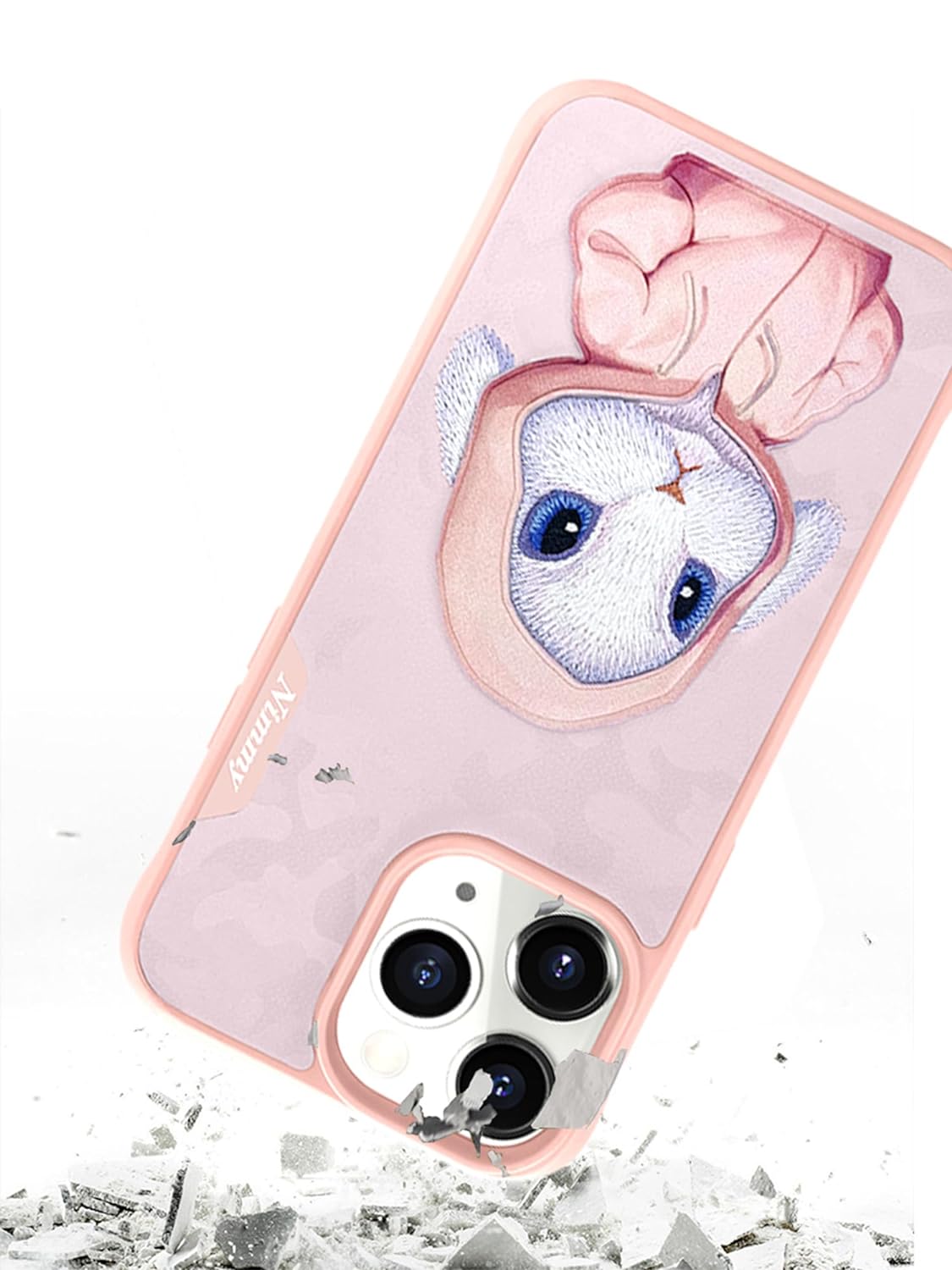 iPhone 15 Nimmy Rabbit Embroidery Pet Series Leather Case
