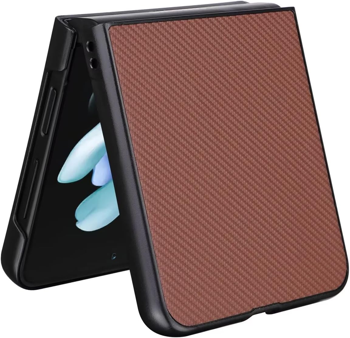 Samsung Galaxy Z Flip 5 Leather Carbon Fiber Slim Fit Case- Brown