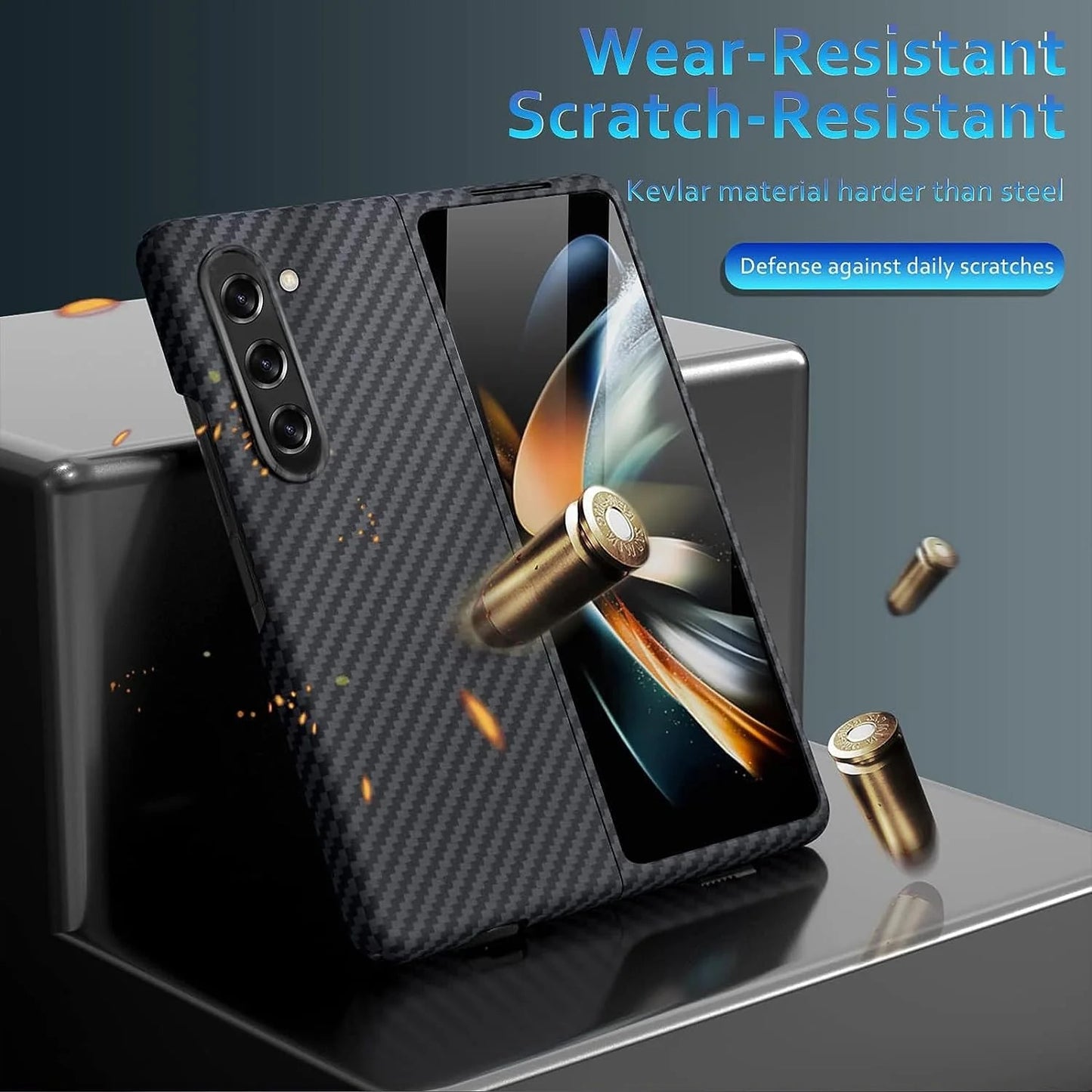 Samsung Galaxy Z Fold5 Carbon Case, 0.6mm Super Slim Dual Shade Carbon Fiber - Black&Red