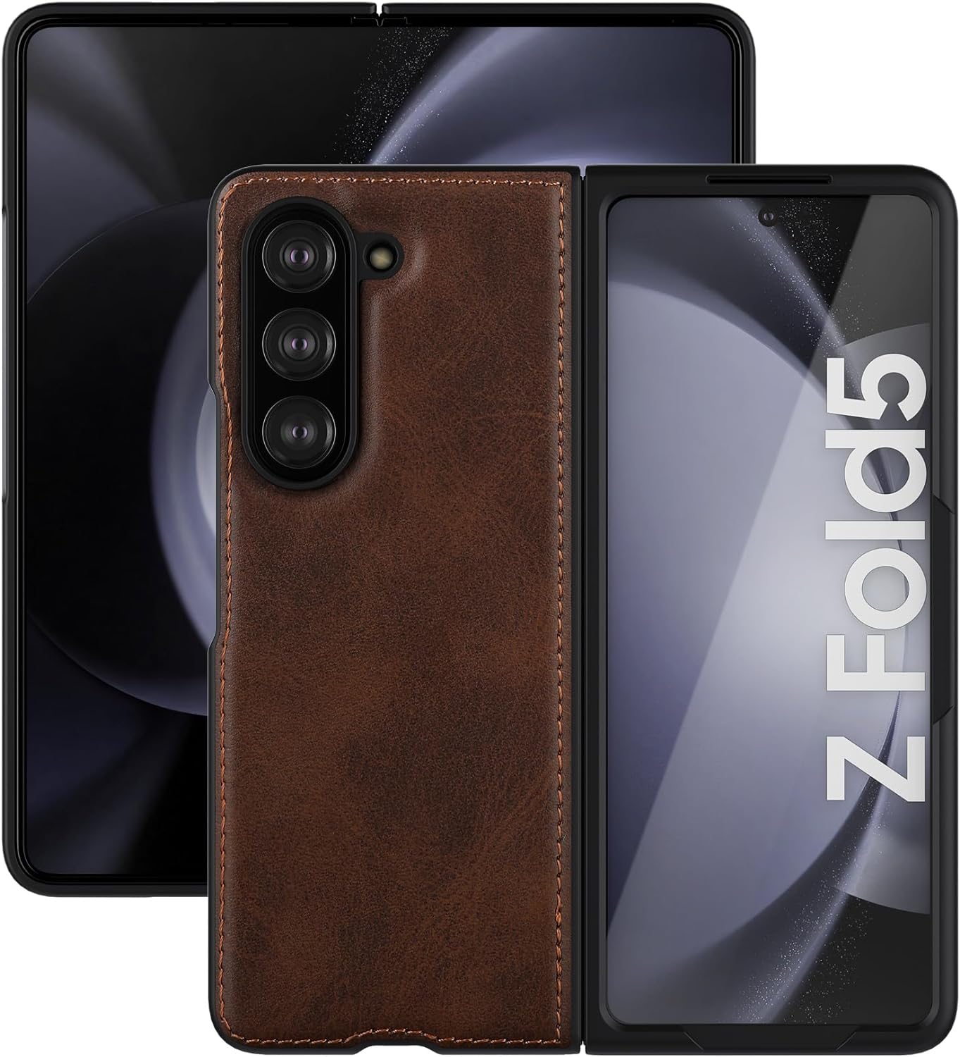 Samsung Galaxy Z Fold 5 Plain Leather Case-Brown