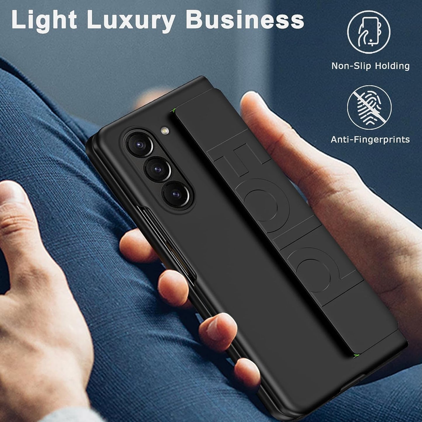 Samsung Galaxy Z Fold 6 Luxury Hard PC Shockproof Protective Case with Wristband - Black