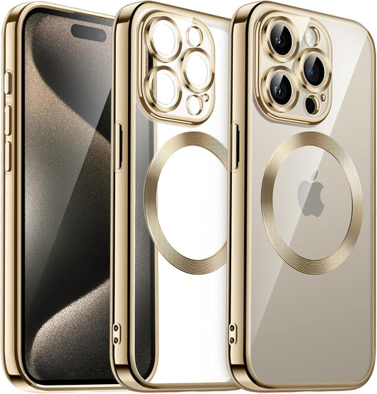 iPhone 15 Pro Logo View Electroplating MagSafe Case with Camera Protection - GoldiPhone 15 Pro Logo View Electroplating MagSafe Case with Camera Protection - Gold
