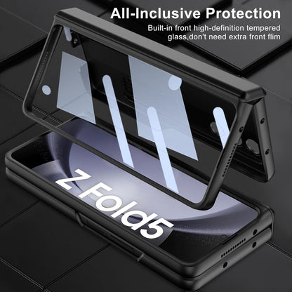 Samsung Galaxy Z Fold 5 Shockproof Hard PC Magnetic Hinge Coverage Kickstand Case with Front Glass - Black