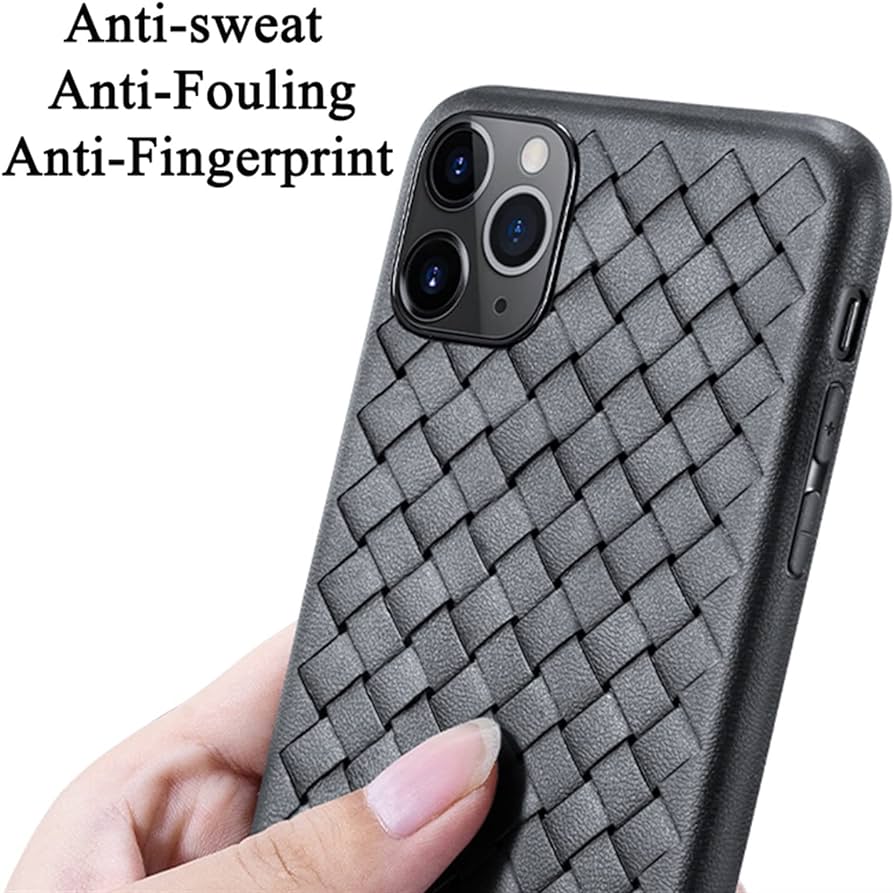 iPhone 15 Pro Max Luxury Weave Breathable Cooling Matte Soft Silicon Grid Case - Titanium Grey / Black