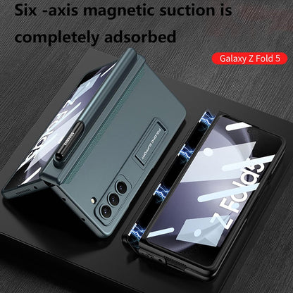 Samsung Galaxy Z Fold 5 Shockproof and Anti-Drop S Pen Holder, Protective Case With Front Glass-Silver