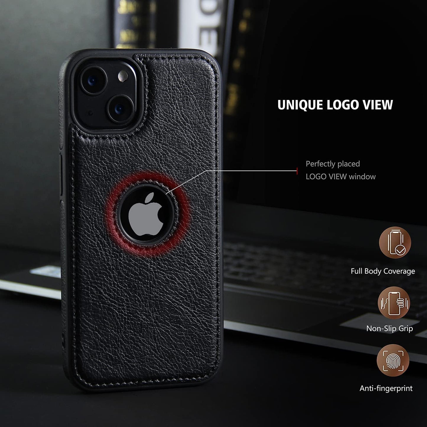 iPhone 14 Pro Max Original PU Leather Case Classic Luxury Elegant with Logo Cut - Brown