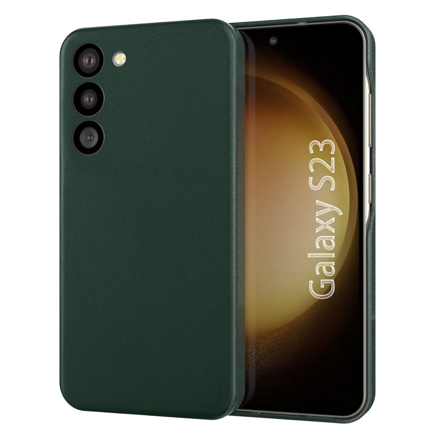 Samsung Galaxy S23 Leather Case with Logo and Side Button Cutout - Green