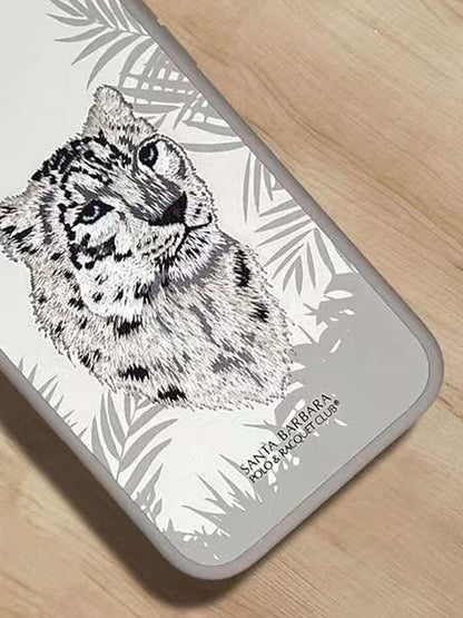 iPhone 15 Pro Max Santa Barbara Snow Leopard Embroidery Case Cover - Grey/Black